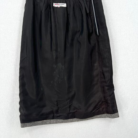 VINTAGE 70s SAINT LAURENT Wool Houndstooth Plaid Pencil Skirt XS Black White - Picture 14 of 16